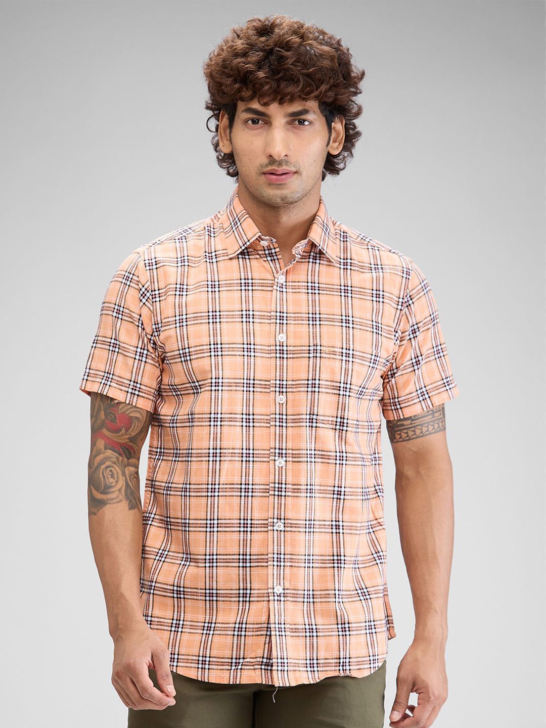 

ColorPlus Men Tartan Checks Opaque Checked Casual Shirt, Orange