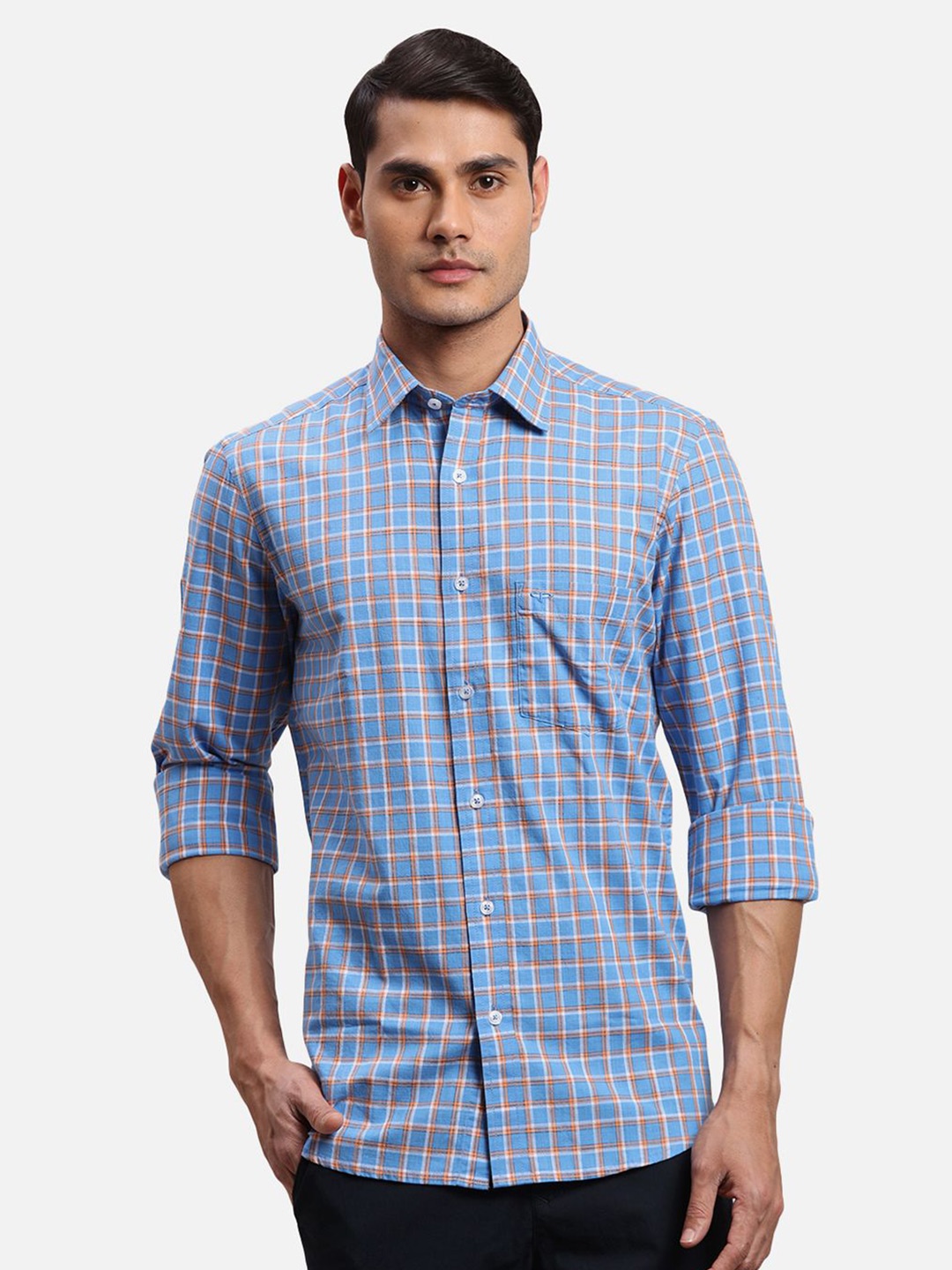 ColorPlus Men Opaque Checked Casual Shirt, Blue