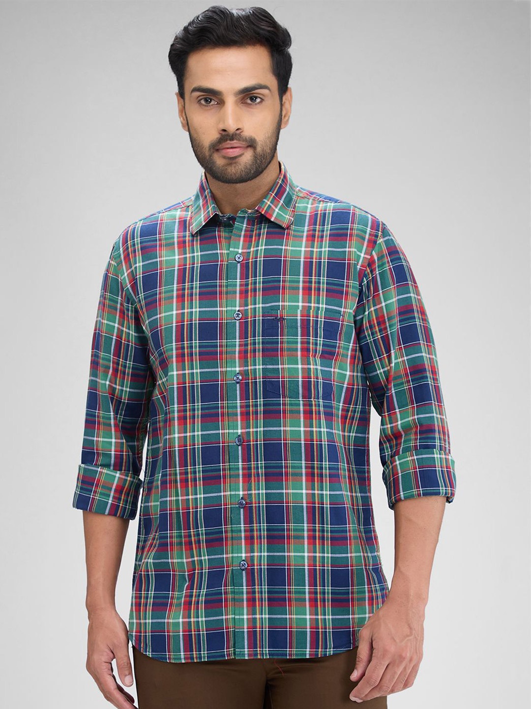 ColorPlus Men Tartan Checks Opaque Checked Casual Shirt, Green