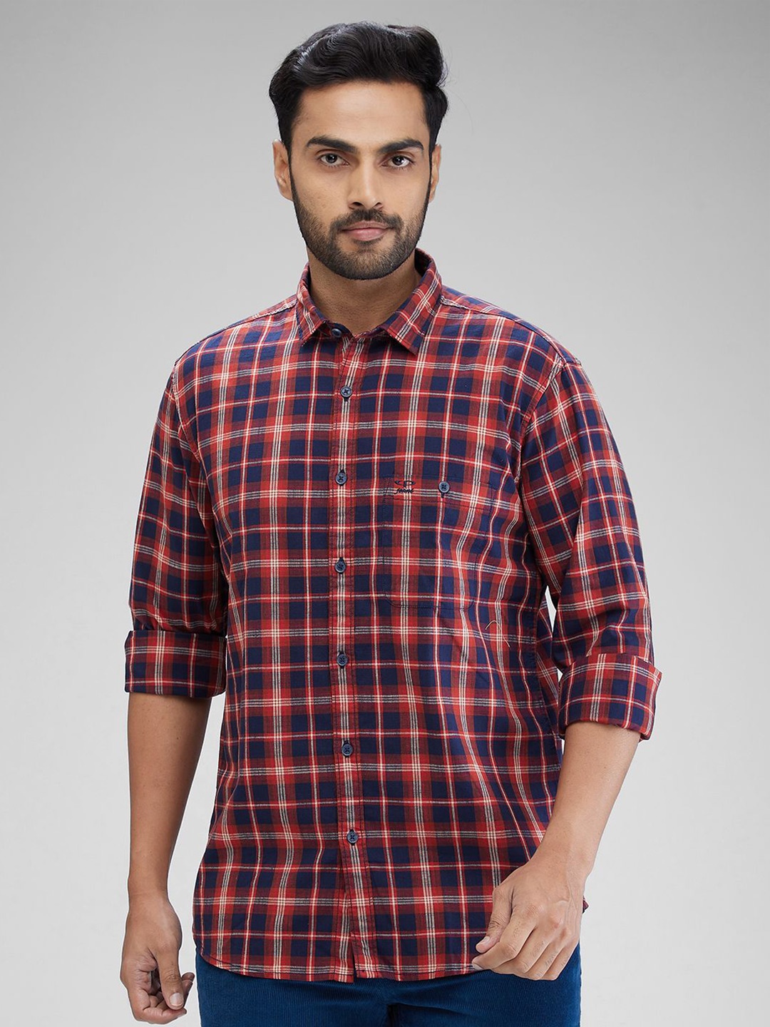 

ColorPlus Men Tailored Fit Tartan Checks Opaque Checked Casual Shirt, Red