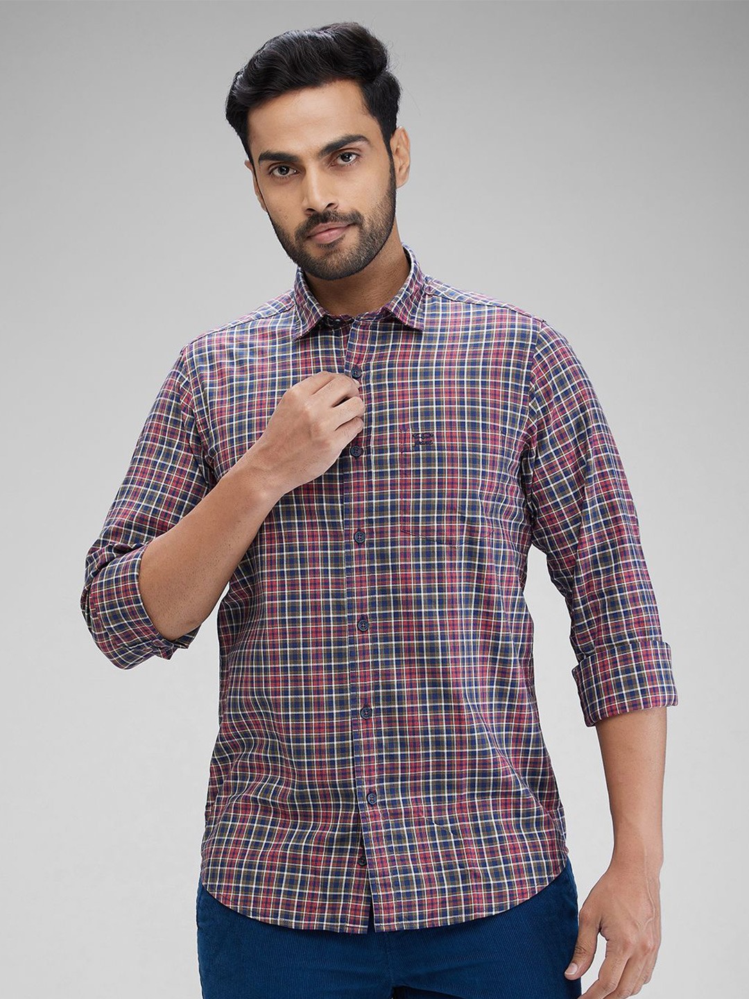 

ColorPlus Men Slim Fit Tartan Checks Opaque Checked Casual Shirt, Red