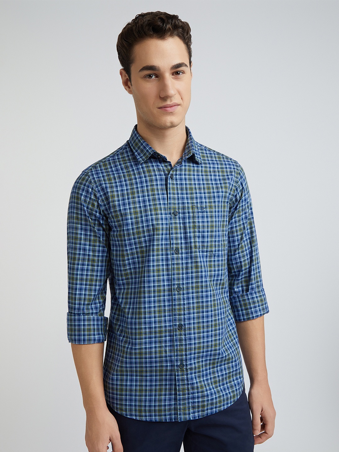 

ColorPlus Men Slim Fit Tartan Checks Opaque Checked Casual Shirt, Blue