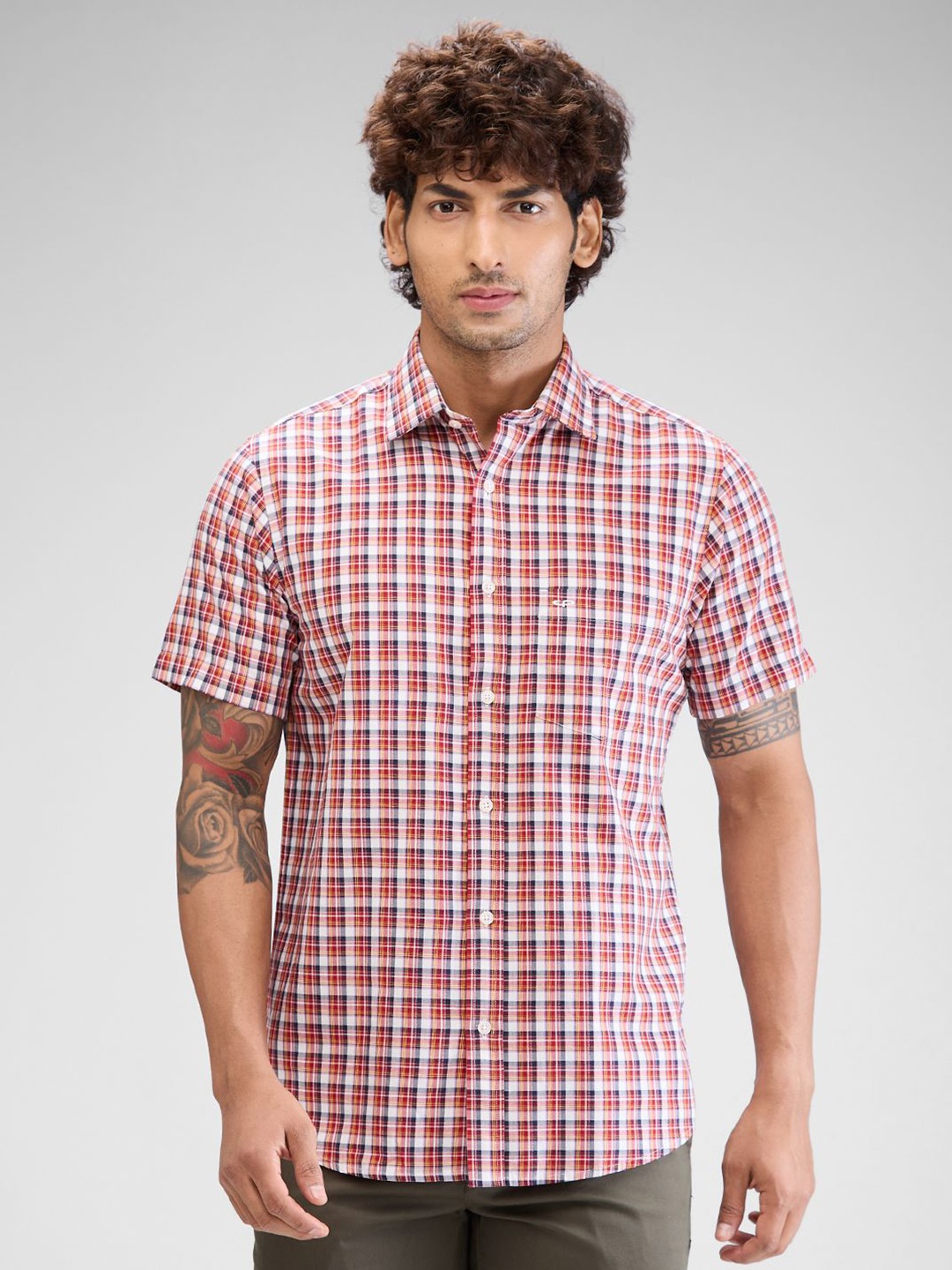 ColorPlus Men Tartan Checks Opaque Checked Casual Shirt, Red