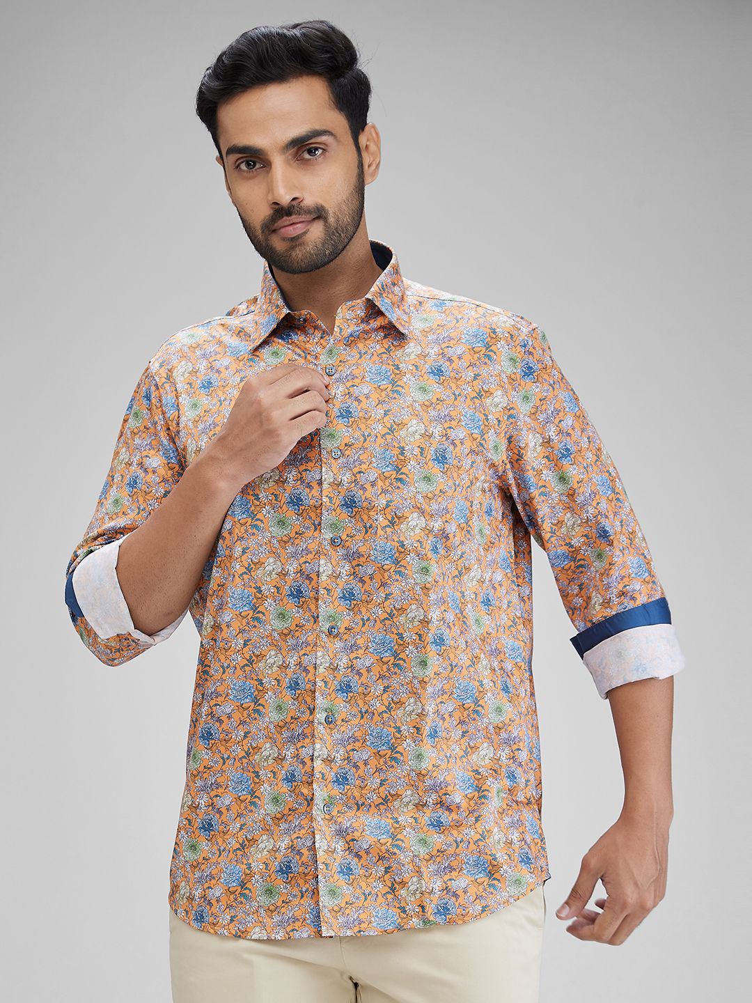 

ColorPlus Men Floral Opaque Printed Casual Shirt, Orange
