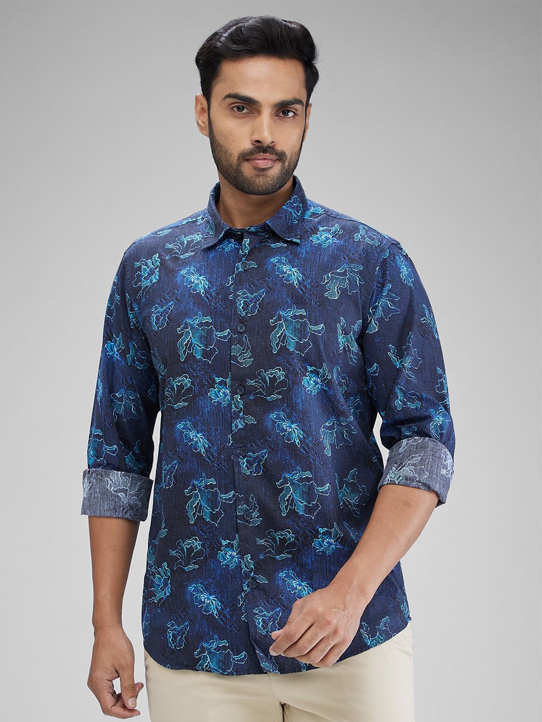 

ColorPlus Men Floral Opaque Printed Casual Shirt, Blue