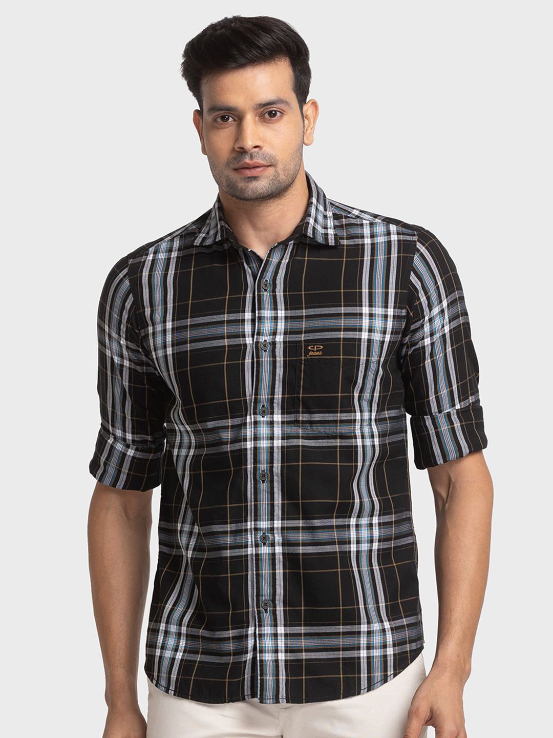 

ColorPlus Men Tailored Fit Tartan Checks Opaque Checked Casual Shirt, Black