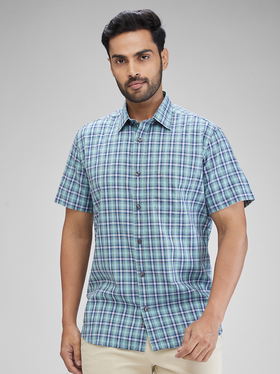 

ColorPlus Men Tartan Checks Opaque Checked Casual Shirt, Green