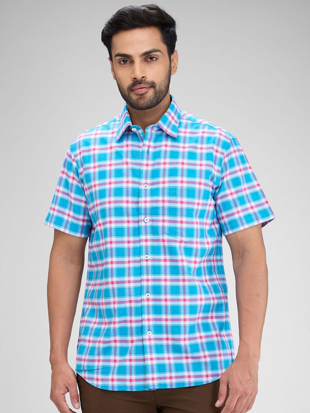 ColorPlus Men Tartan Checks Opaque Checked Casual Shirt, Blue