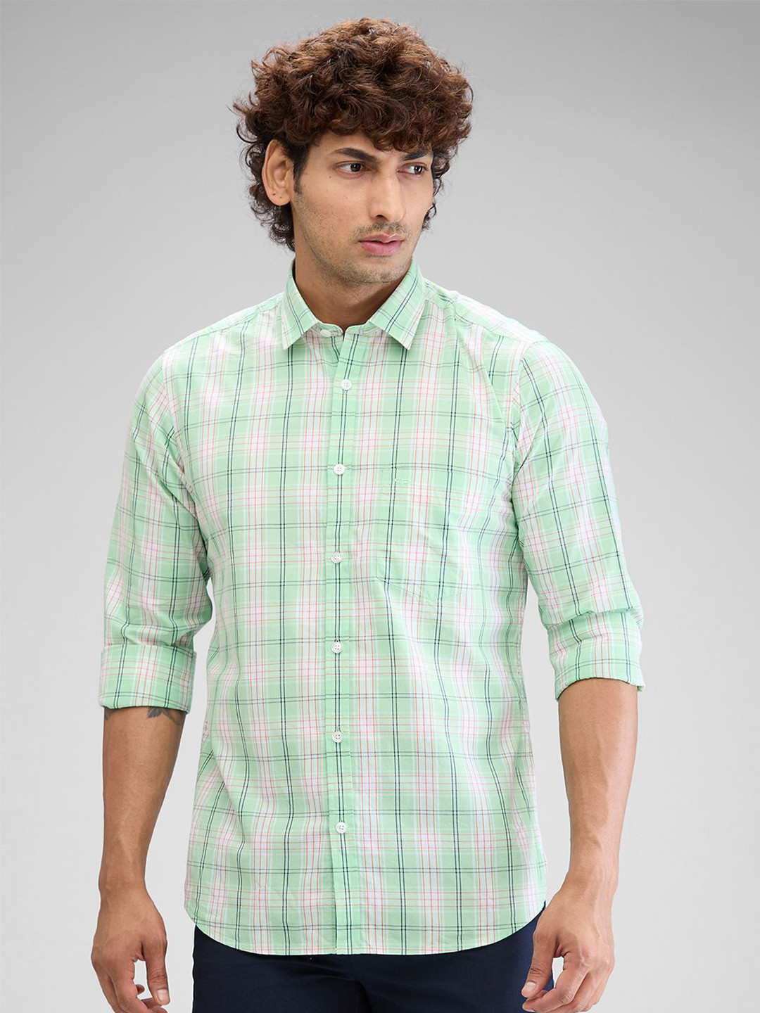 

ColorPlus Men Tailored Fit Tartan Checks Opaque Checked Casual Shirt, Green