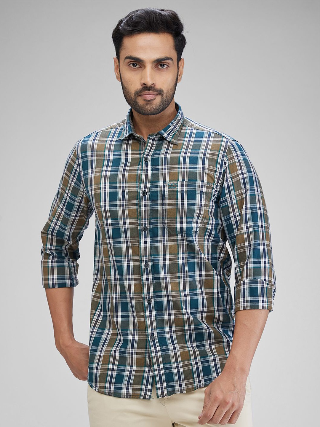 

ColorPlus Men Slim Fit Tartan Checks Opaque Checked Casual Shirt, Green