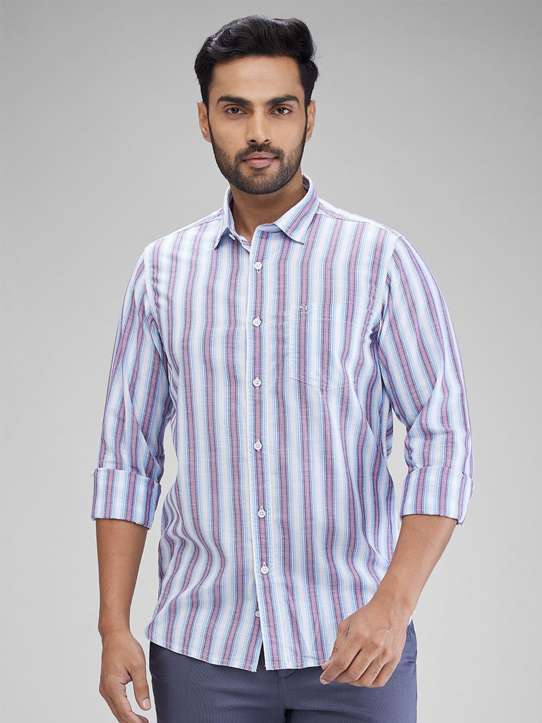 

ColorPlus Men Contemporary Opaque Striped Casual Shirt, Blue