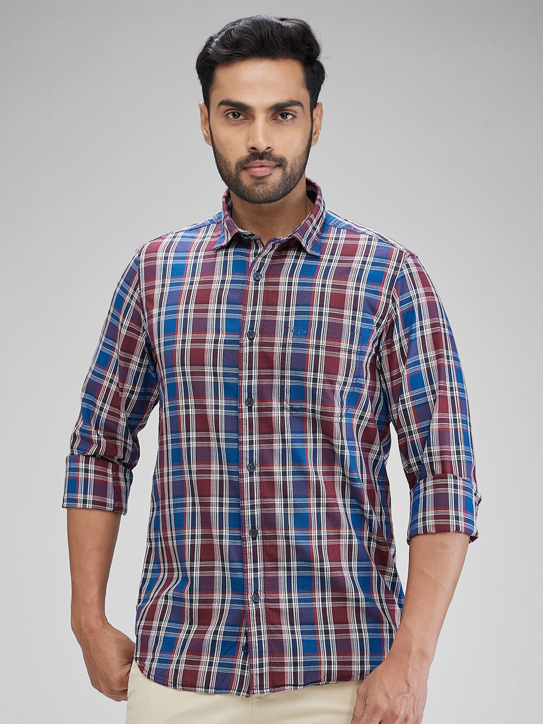 

ColorPlus Men Slim Fit Tartan Checks Opaque Checked Casual Shirt, Blue