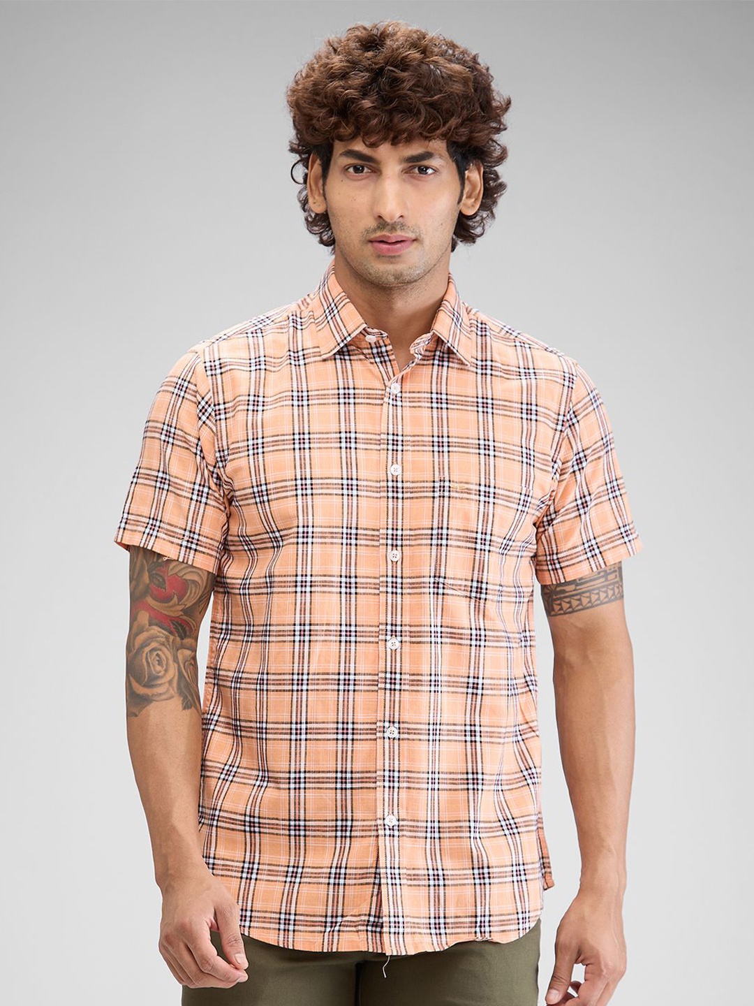 

ColorPlus Men Tartan Checks Opaque Checked Casual Shirt, Orange