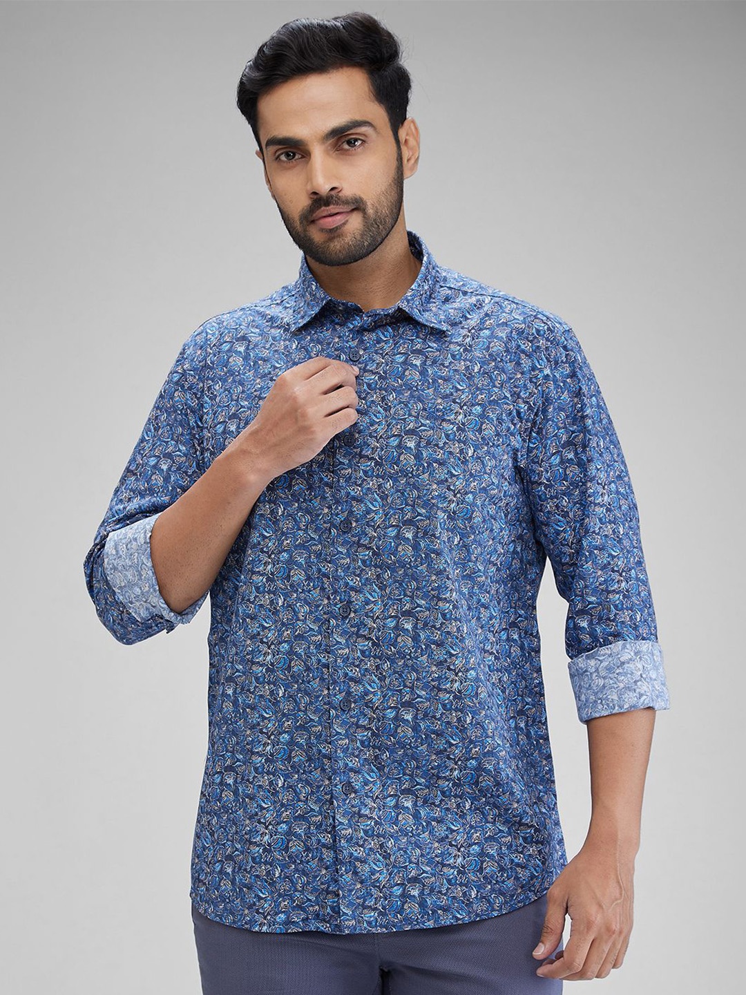 

ColorPlus Men Tailored Fit Floral Opaque Printed Casual Shirt, Blue