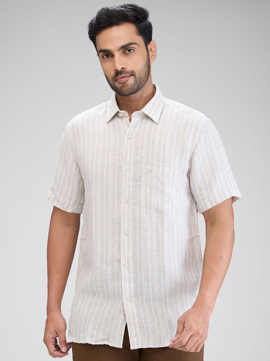 

ColorPlus Men Tailored Fit Opaque Striped Casual Shirt, Beige