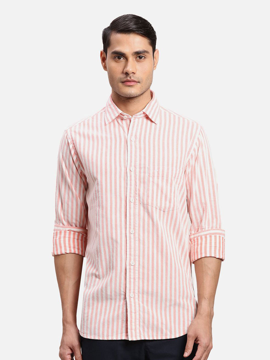 

ColorPlus Men Opaque Striped Casual Shirt, Orange