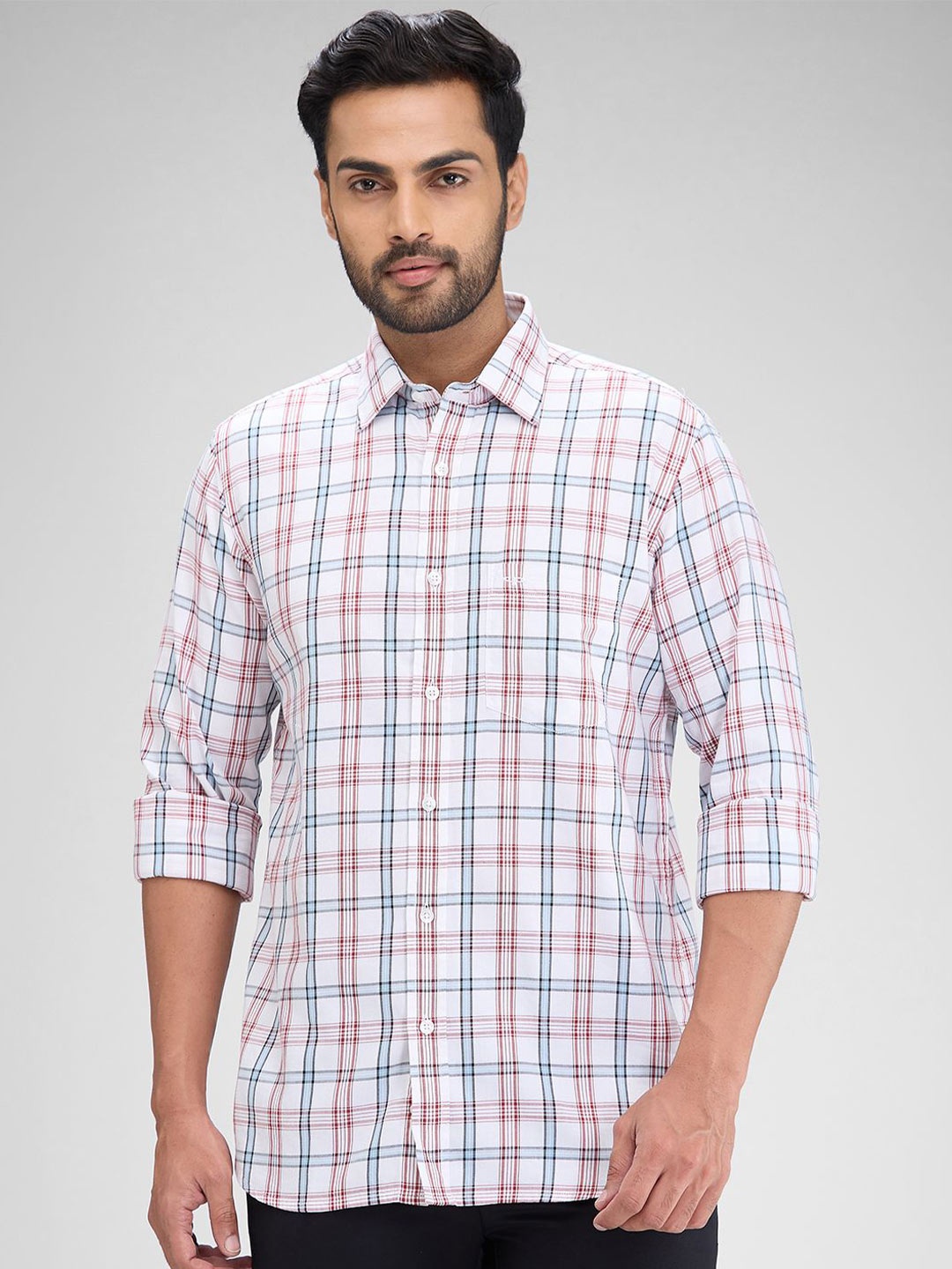 ColorPlus Men Tartan Checks Opaque Checked Casual Shirt, White