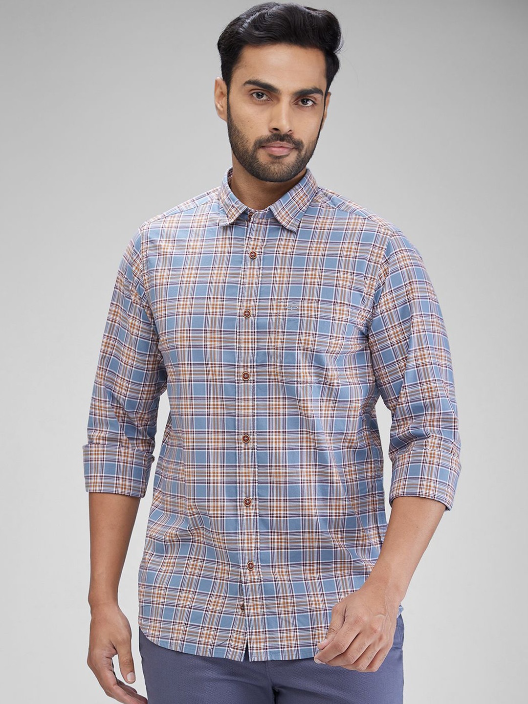 

ColorPlus Men Slim Fit Tartan Checks Opaque Checked Casual Shirt, Grey