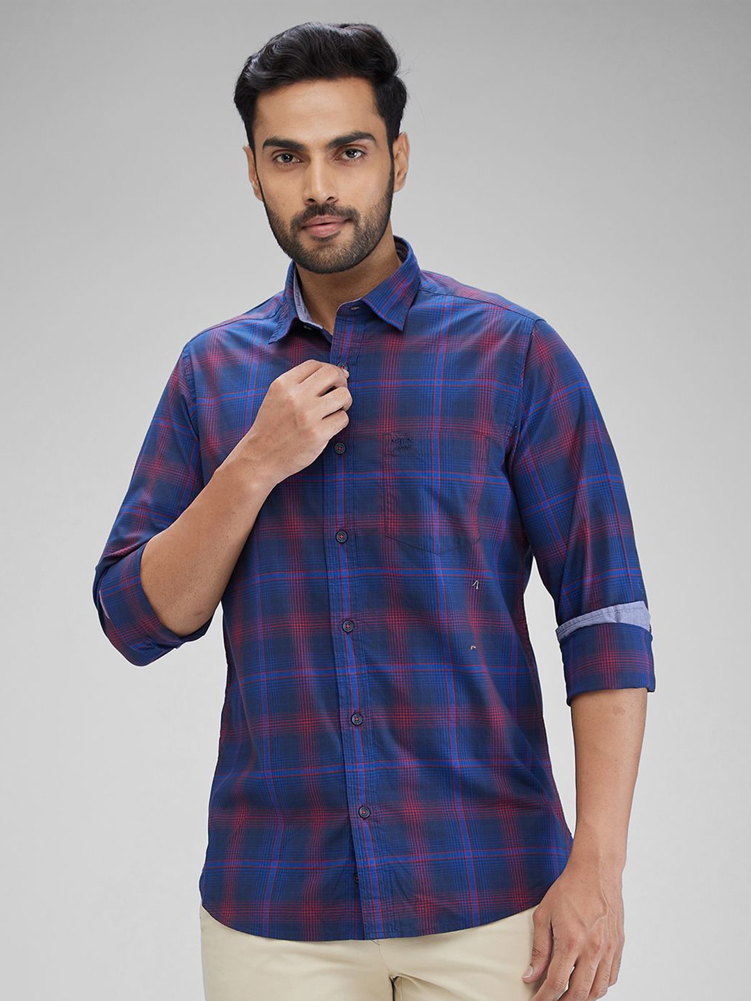 

ColorPlus Men Slim Fit Tartan Checks Opaque Checked Casual Shirt, Blue