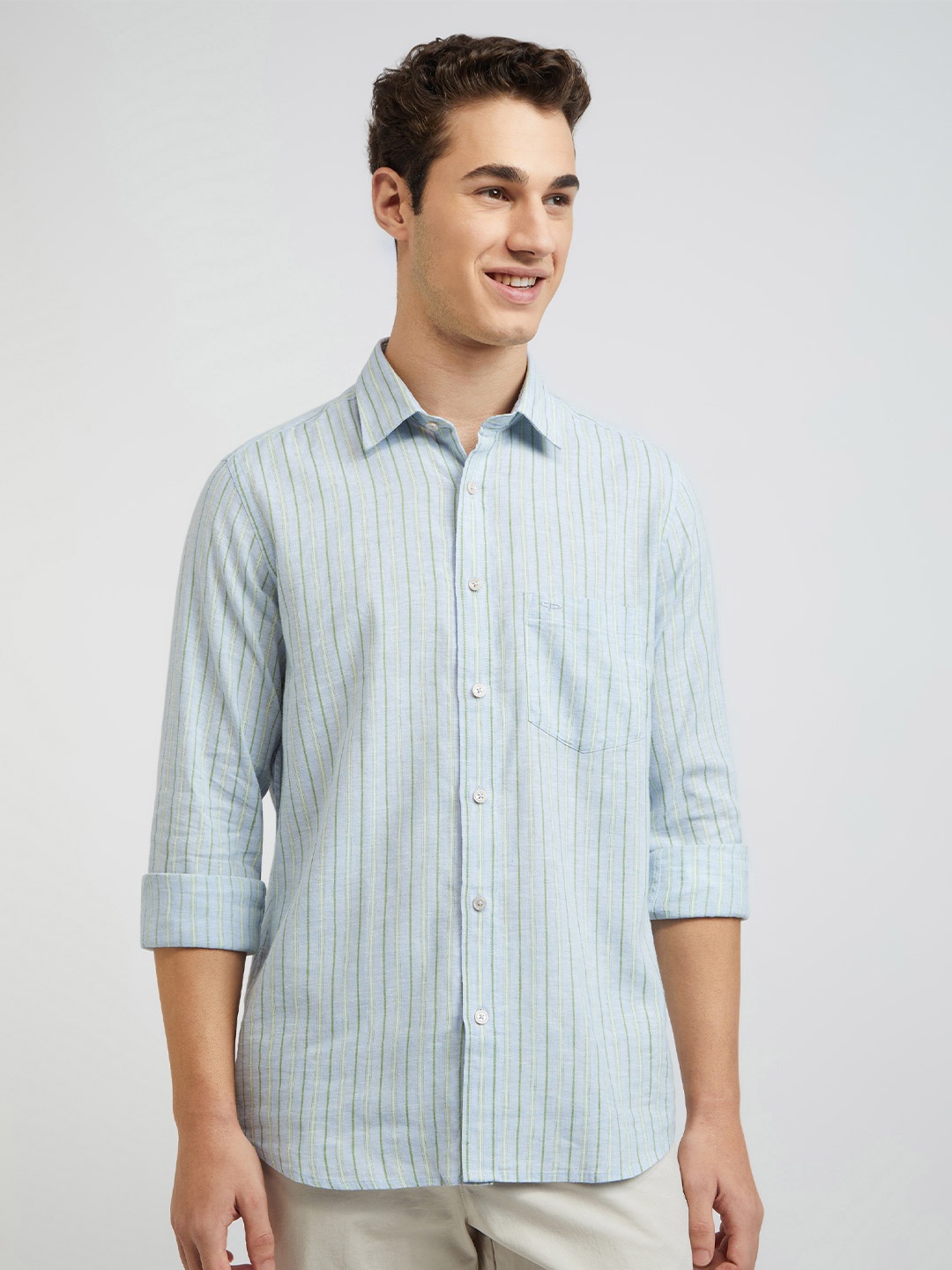 

ColorPlus Men Tailored Fit Opaque Striped Casual Shirt, Blue