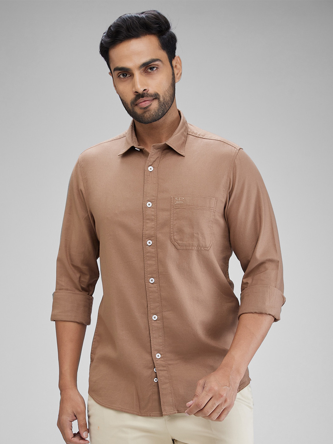 

ColorPlus Men Slim Fit Opaque Casual Shirt, Brown