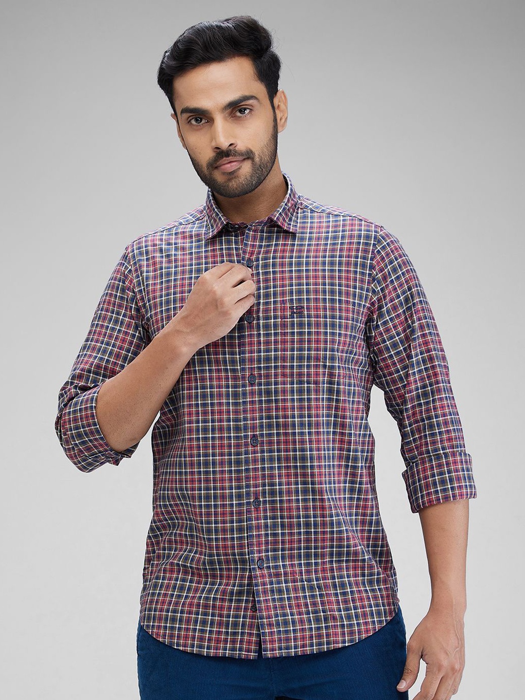 

ColorPlus Men Slim Fit Tartan Checks Opaque Checked Casual Shirt, Red