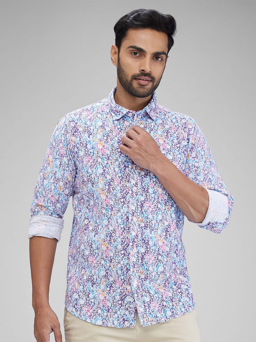 

ColorPlus Men Slim Fit Floral Opaque Printed Casual Shirt, Blue