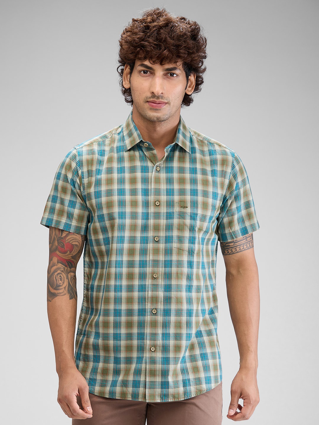 

ColorPlus Men Tartan Checks Opaque Checked Casual Shirt, Green