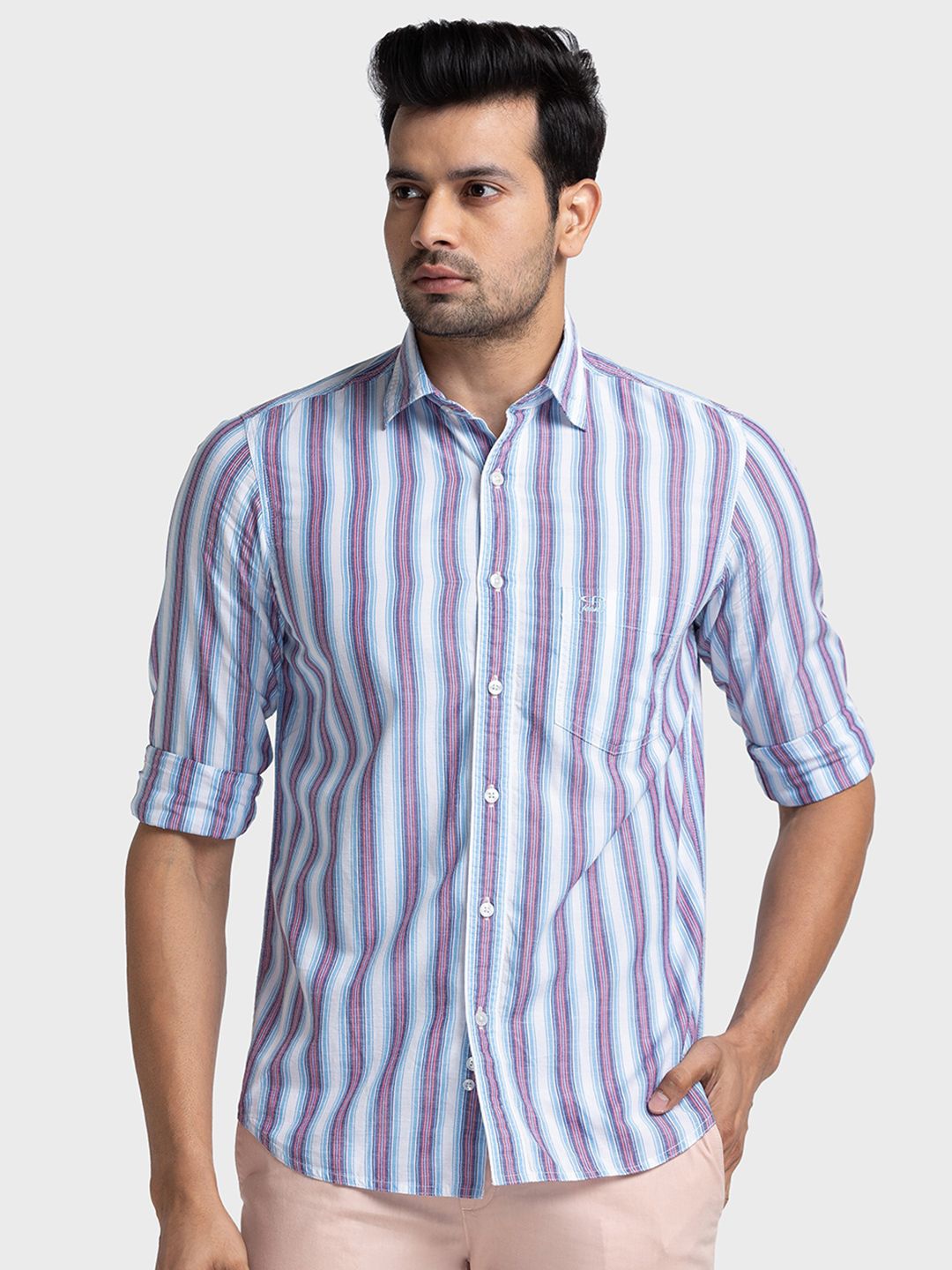 

ColorPlus Men Tailored Fit Opaque Striped Casual Shirt, Blue
