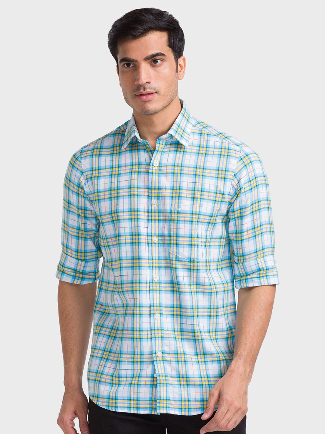 

ColorPlus Men Tailored Fit Tartan Checks Opaque Checked Casual Shirt, Blue