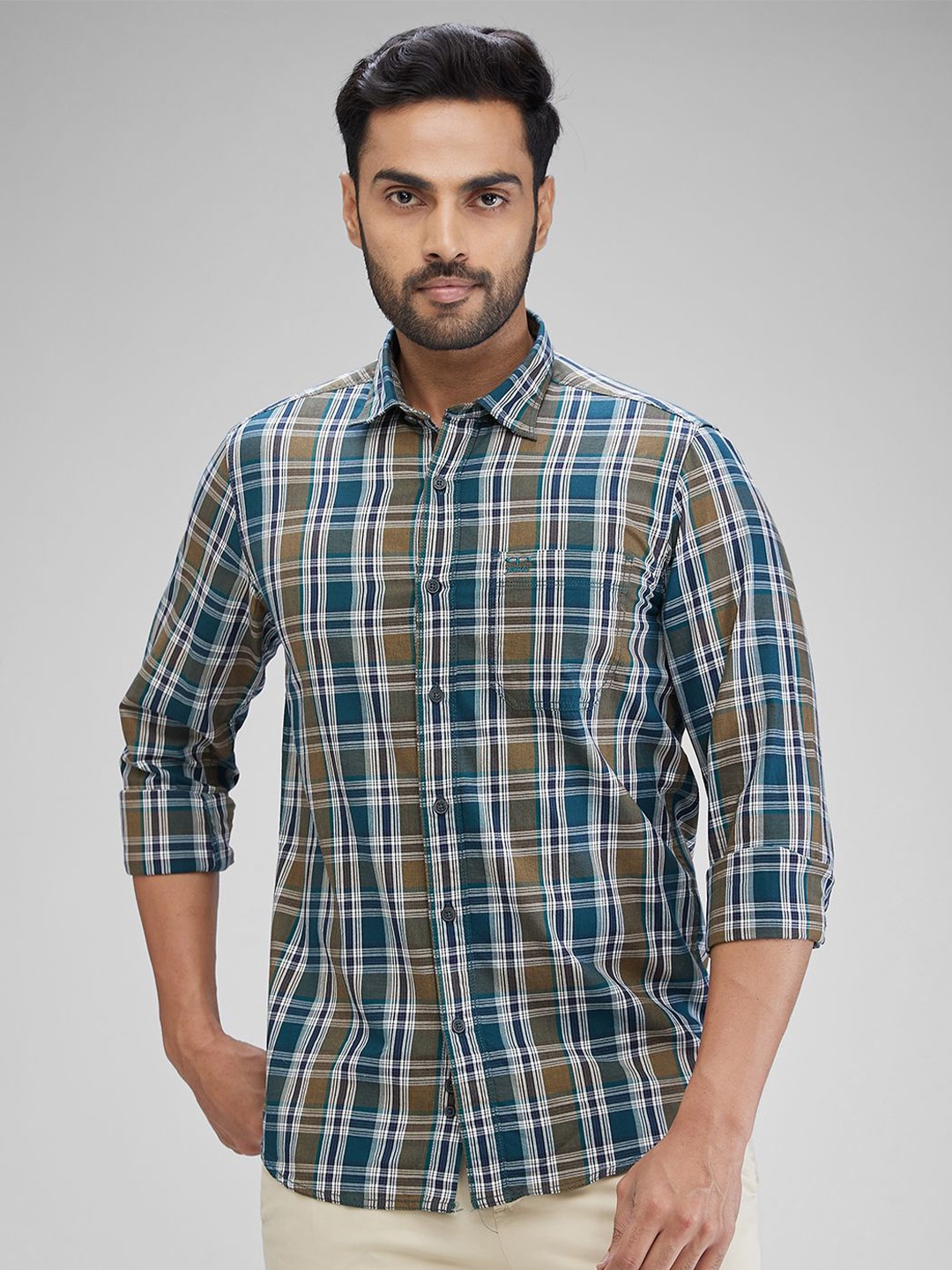 

ColorPlus Men Slim Fit Tartan Checks Opaque Checked Casual Shirt, Green