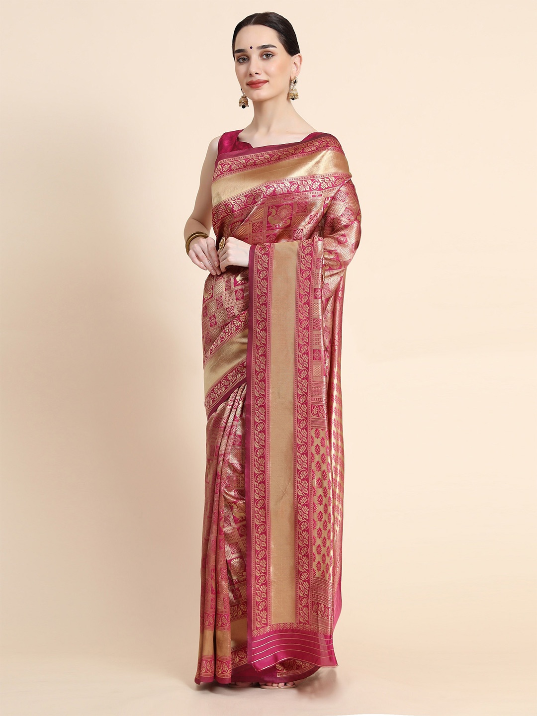 

DIVASTRI Ethnic Motif Woven Design Zari Banarasi Saree, Fuchsia