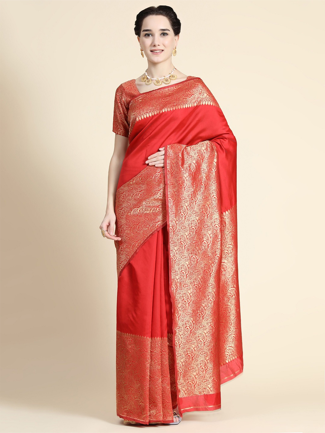 

DIVASTRI Woven Design Zari Banarasi Saree, Red