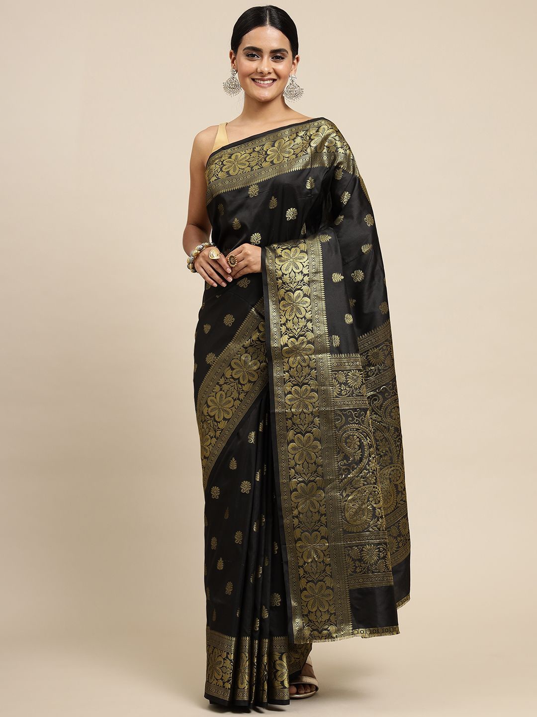 

DIVASTRI Woven Design Zari Banarasi Saree, Black