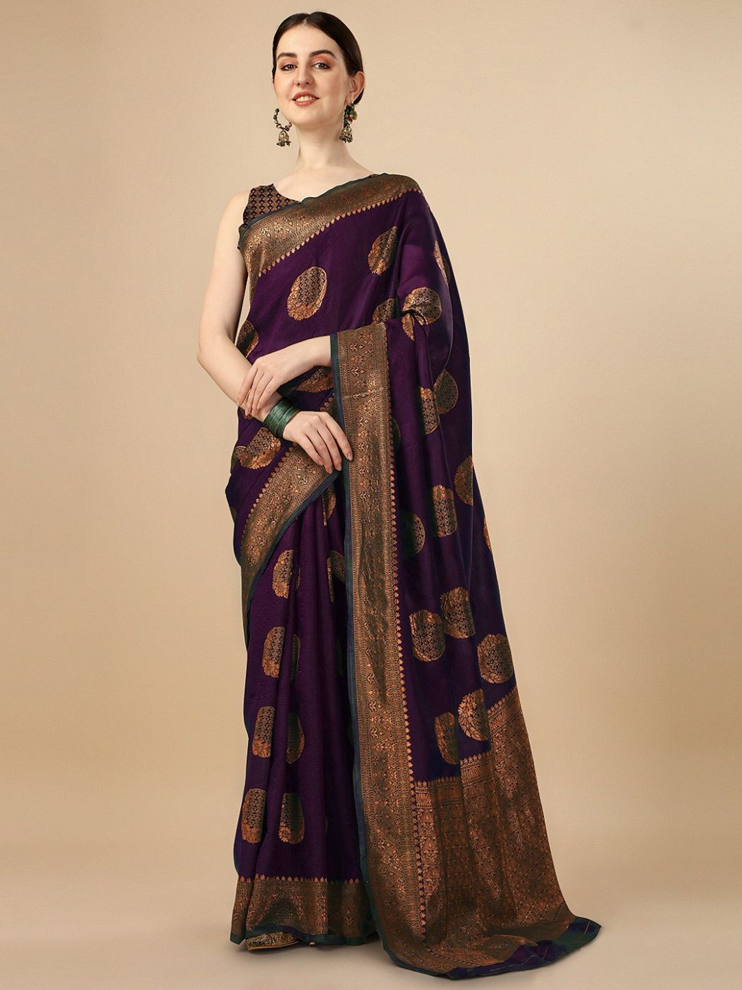 

DIVASTRI Woven Design Zari Banarasi Saree, Purple
