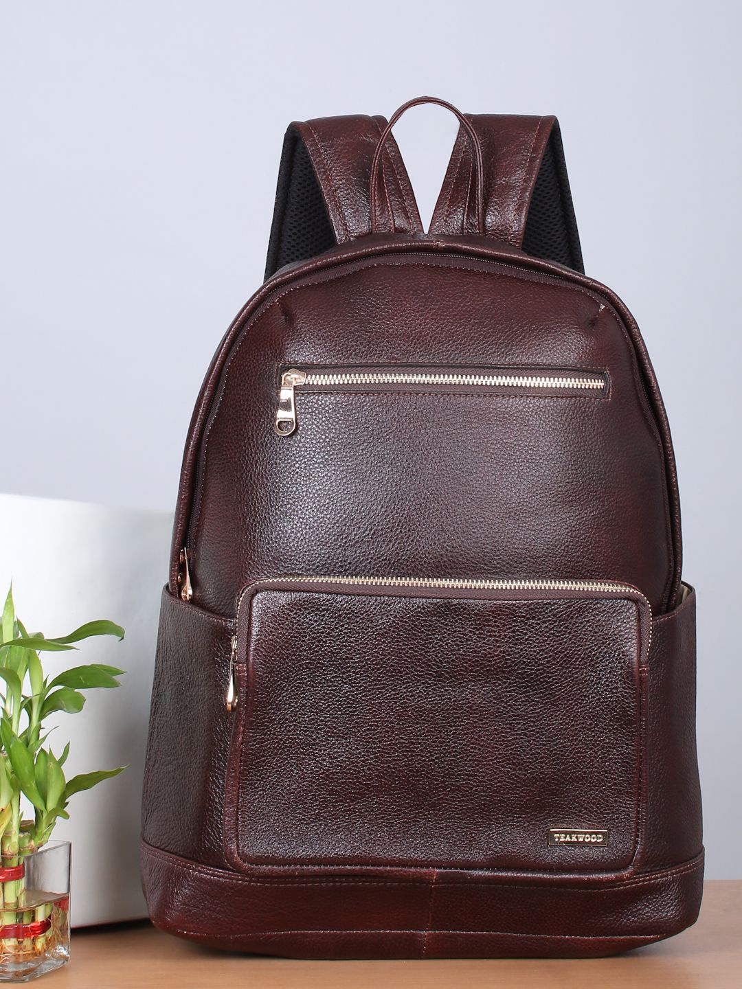 

Teakwood Women Upto 15 Inch Textured Leather Backpack, Brown