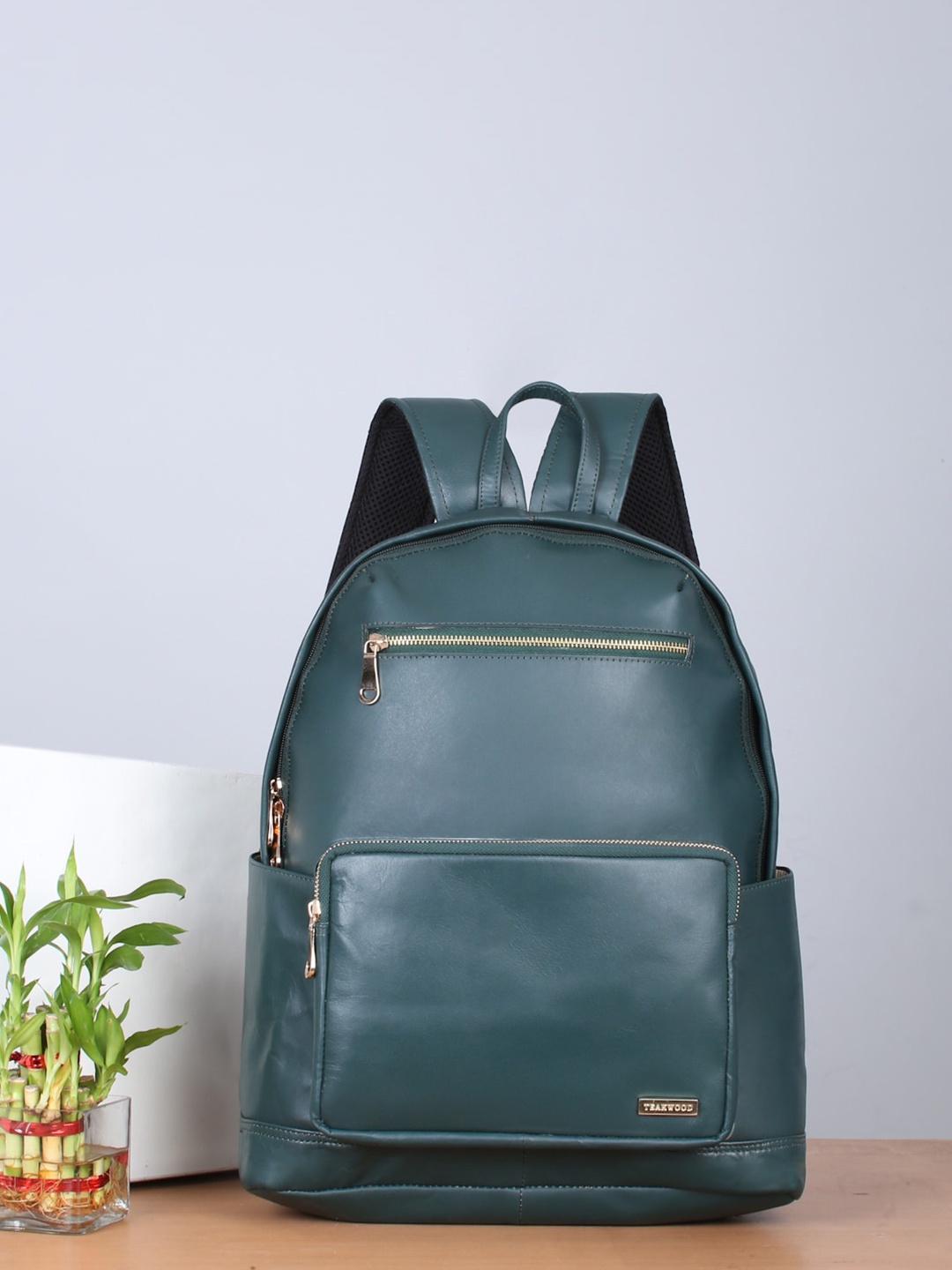 

Teakwood Women Upto 15 Inch Textured Leather Backpack, Green