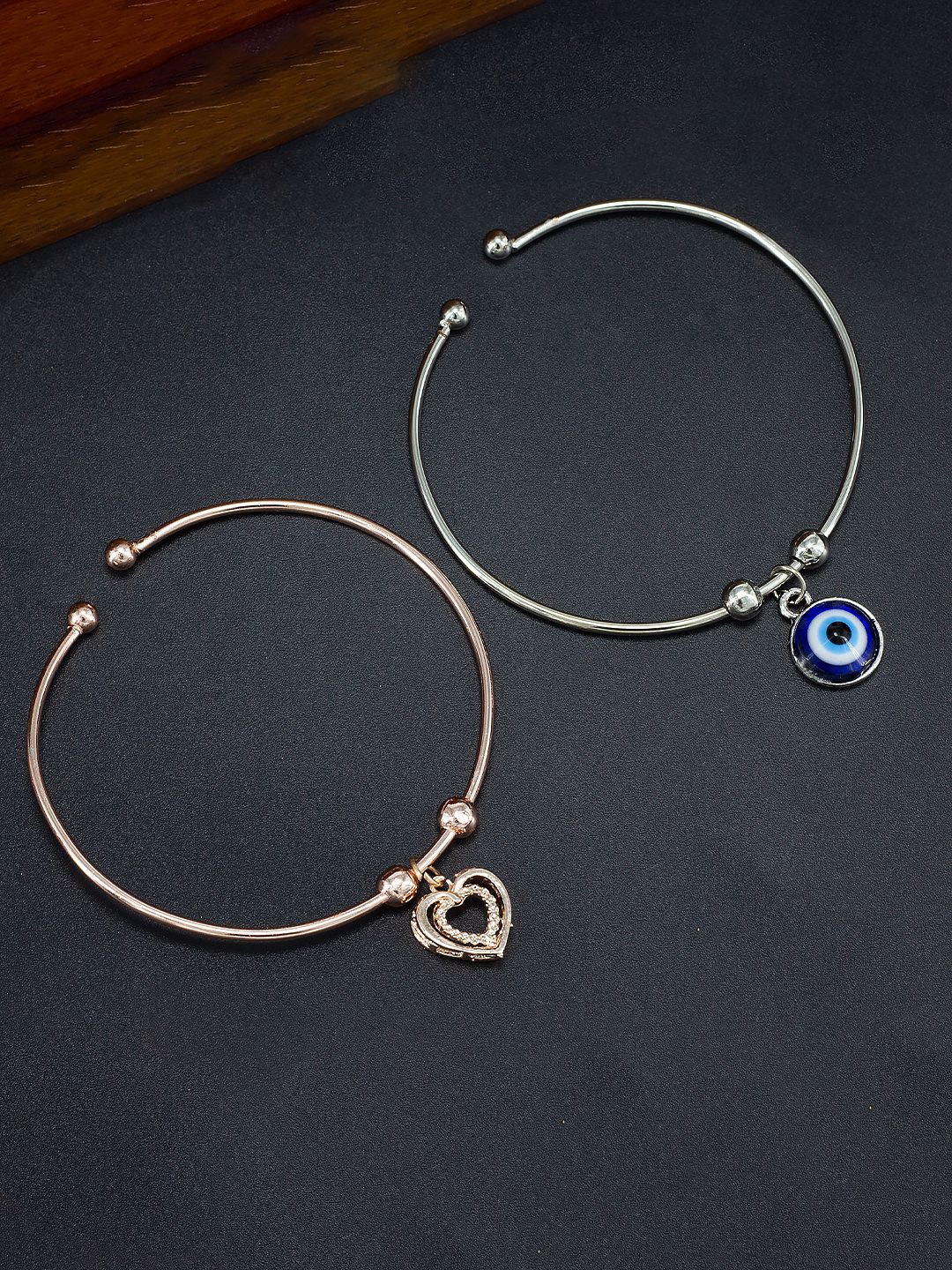 

PRIVIU Set of 2 Silver Plated Artificial Stones and Beads Cuff Bracelet