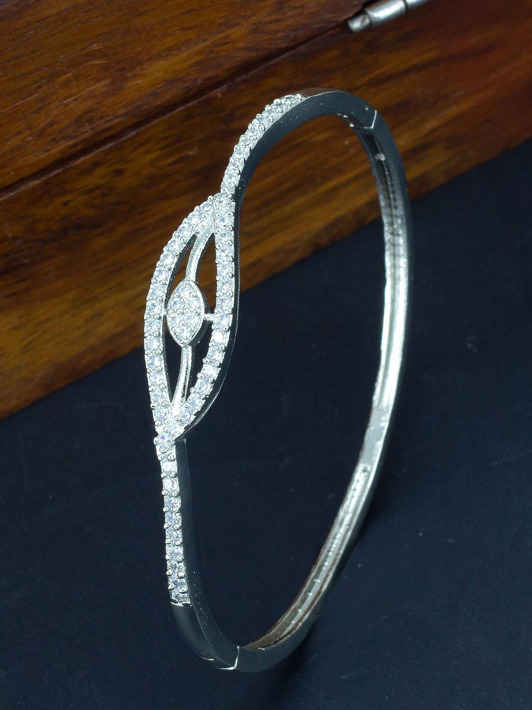 

PRIVIU American Diamond Rhodium Plated Bangle Style Bracelet, Silver