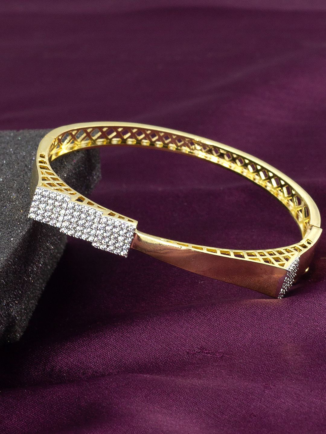 

PRIVIU American Diamond Gold Plated Bangle Style Bracelet