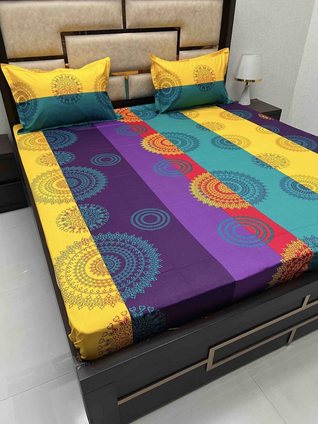 

Pure Decor Yellow & Purple Ethnic Motifs 250 TC Queen Bedsheet with 2 Pillow Covers