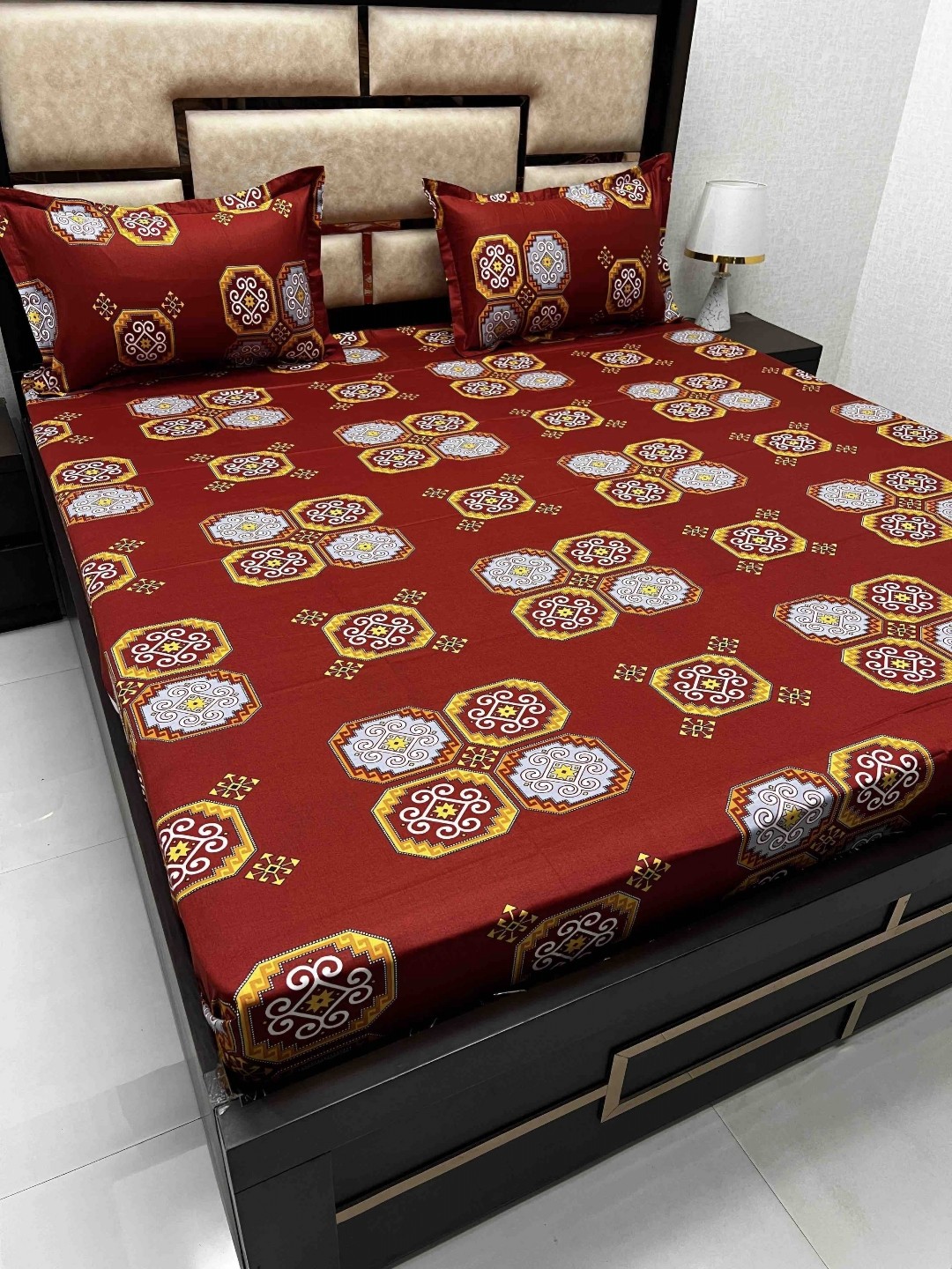 

Pure Decor Red & Yellow Ethnic Motifs 250 TC Queen Bedsheet with 2 Pillow Covers