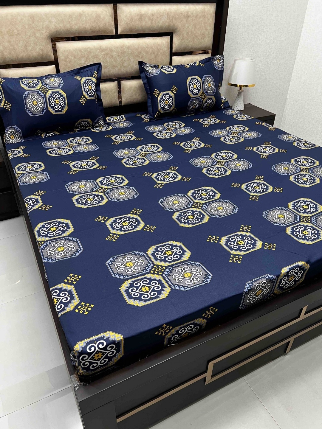 

Pure Decor Blue & Yellow Ethnic Motifs 250 TC Queen Bedsheet with 2 Pillow Covers