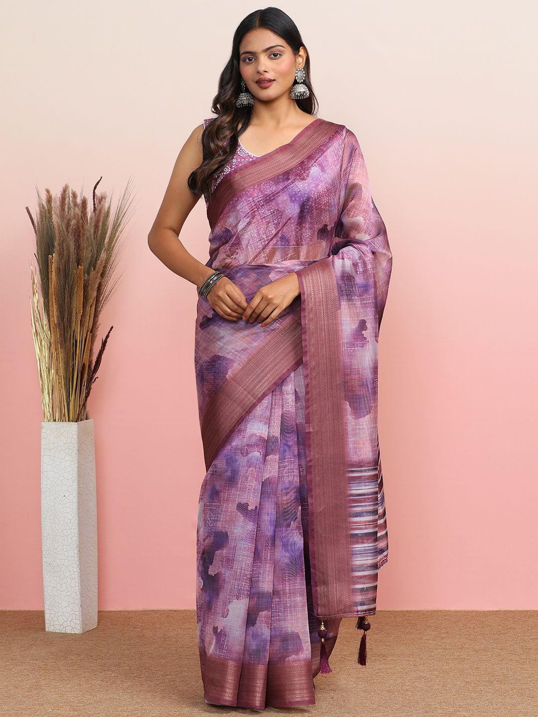 

MAHALASA Tie and Dye Zari Saree, Purple