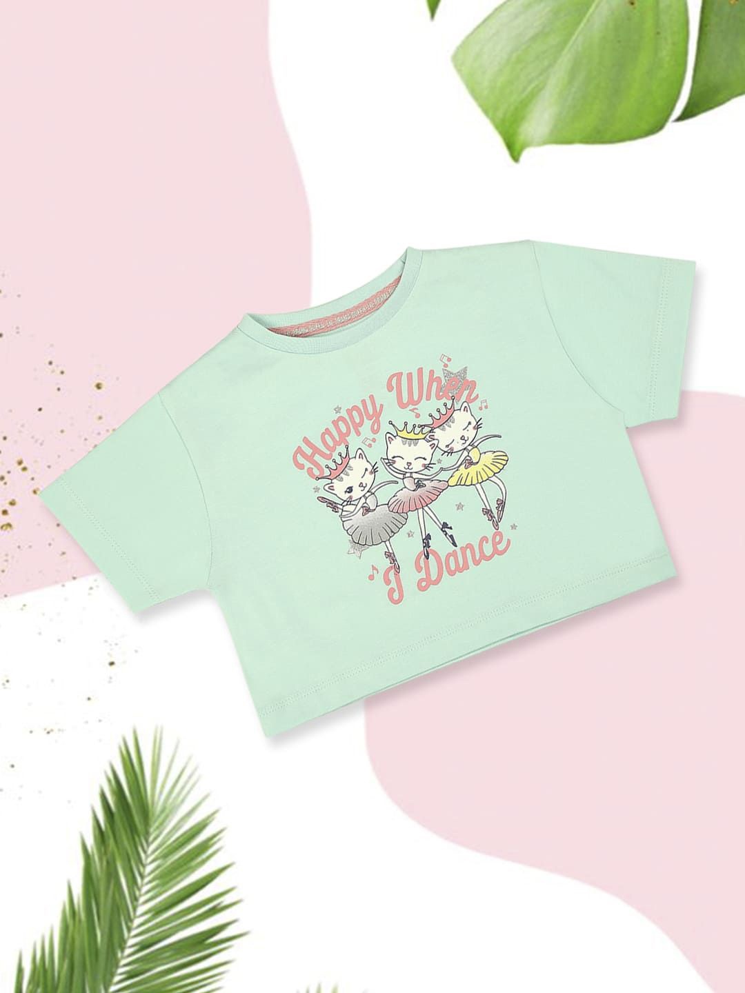 

MeeMee Girls Graphic Printed Round Neck Cotton T-shirt, Blue
