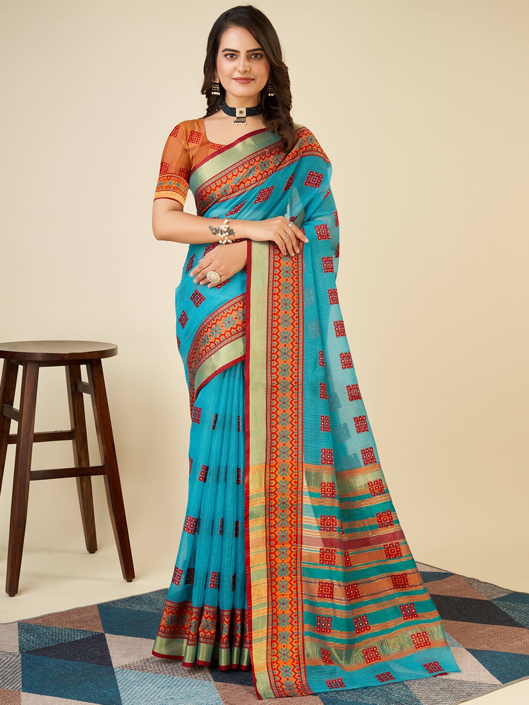 

bansari textiles Ethnic motifs Banarasi Saree, Turquoise blue