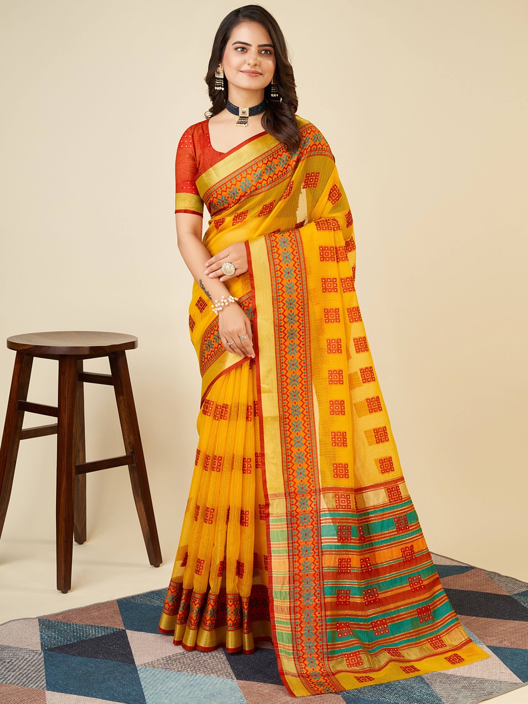 

bansari textiles Woven Design Zari Banarasi Saree, Yellow