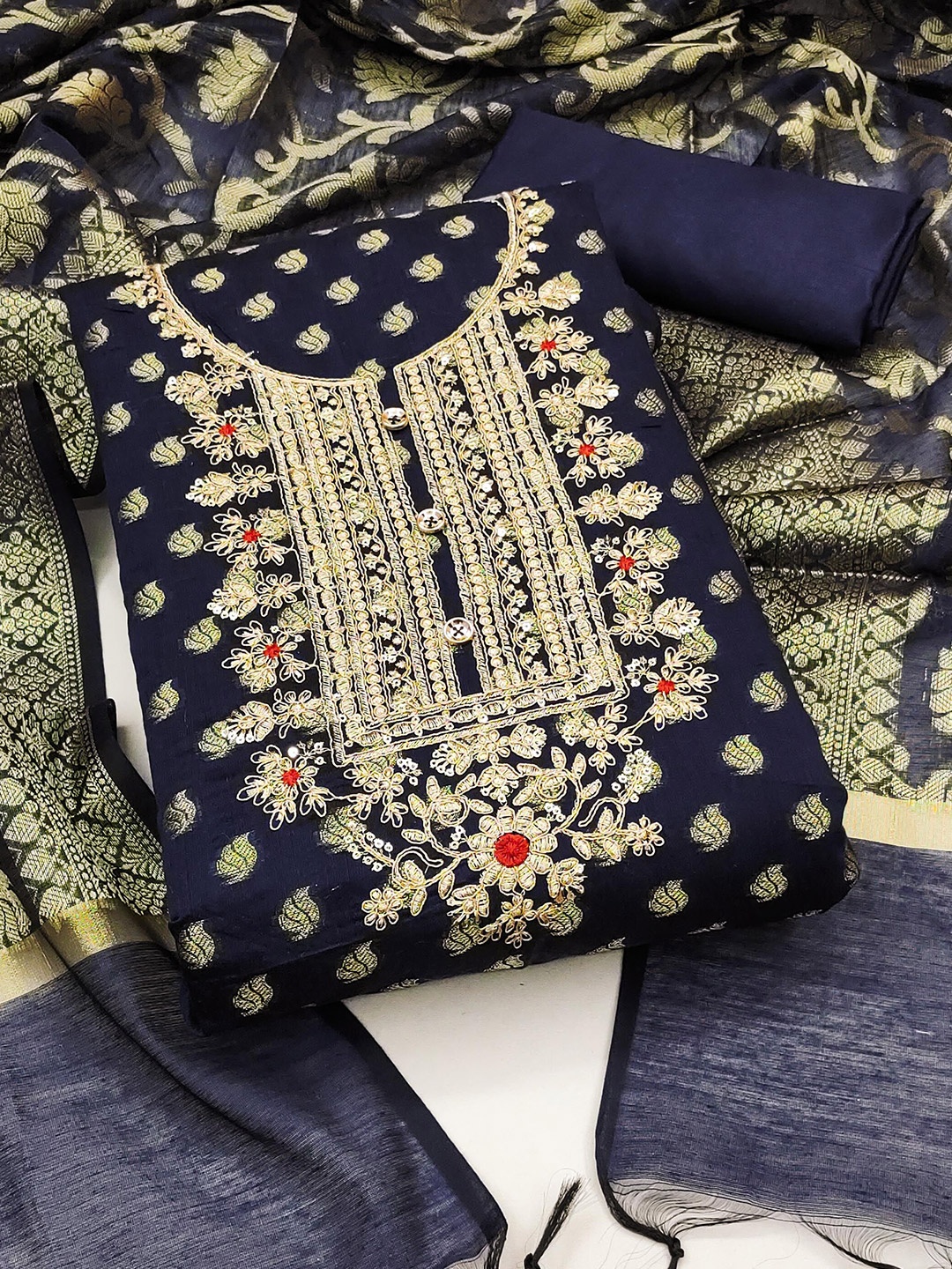 

KIMISHA Unstitched Dress Material, Navy blue