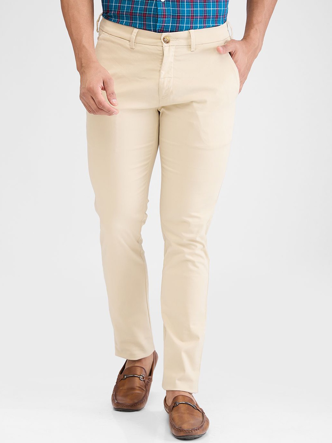 

ColorPlus Men Slim Fit Chinos Trousers, Beige