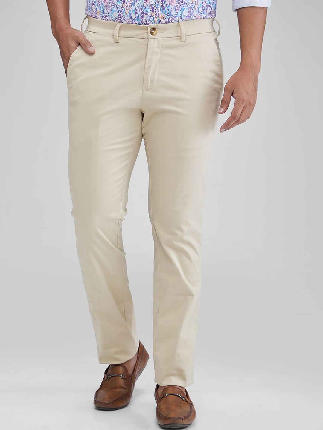 ColorPlus Men Slim Fit Trousers, Beige